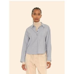 Xirena Lynden Top Shirt Cotton Buttoned Collared Pocket Front Blackboard Stripe